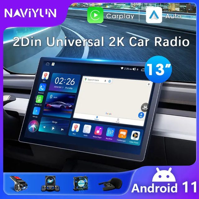 13 Inch 2Din Android Car Radio Car Multimedia Stereo 2.5D Touch Screen CarPlay GPS WIFI Hifi Audio RDS BT DVR Autoradio Android