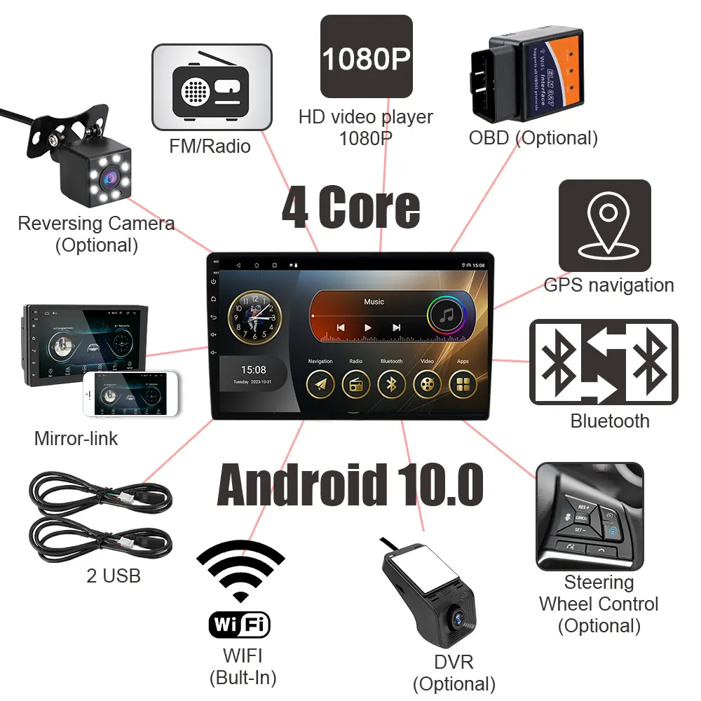 Car Radio Wireless Carplay Android Auto 2 Din 7"/9" GPS Navigator MP5 Player IPS Screen Wi-Fi FM BT Car Stereo