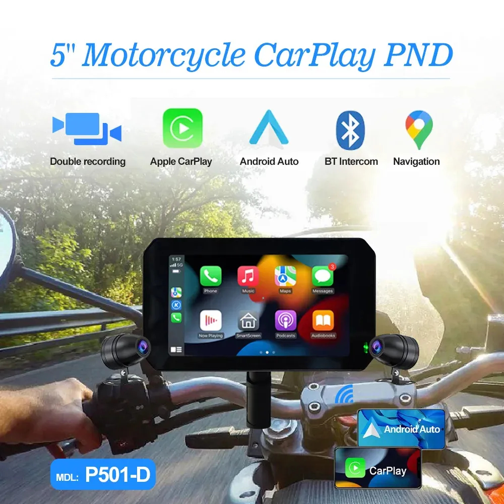 5 Inch Navigation Motorcycle Wireless Apple Carplay Android Auto Moto Navi GPS Navigator for Motorcycle IPX7 Waterproof Screen