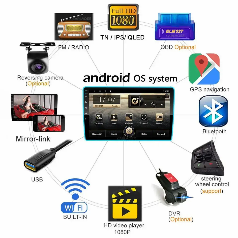 2din 9 Inch Carplay and Android Auto car screen android play Audio Stereo System Navigation Video DVD Player Android Car Radio