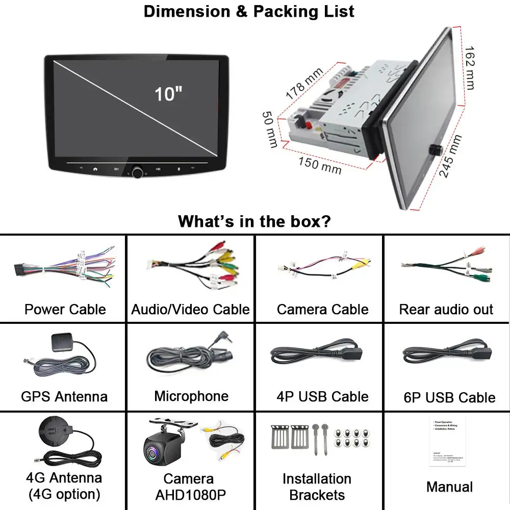 Removable Touch Screen 10.1 "Android Radios Car Multimedia Player With GPS 1 Din Car Video Player