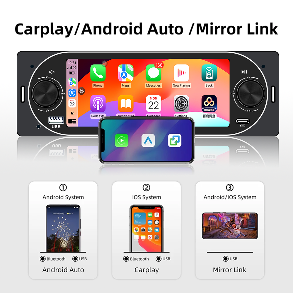 1Din 5.2 Inch LCD Capacitive Touch Screen Car Radio MP3 MP5 FM Player With BT Car Audio USB Connection & Android OS