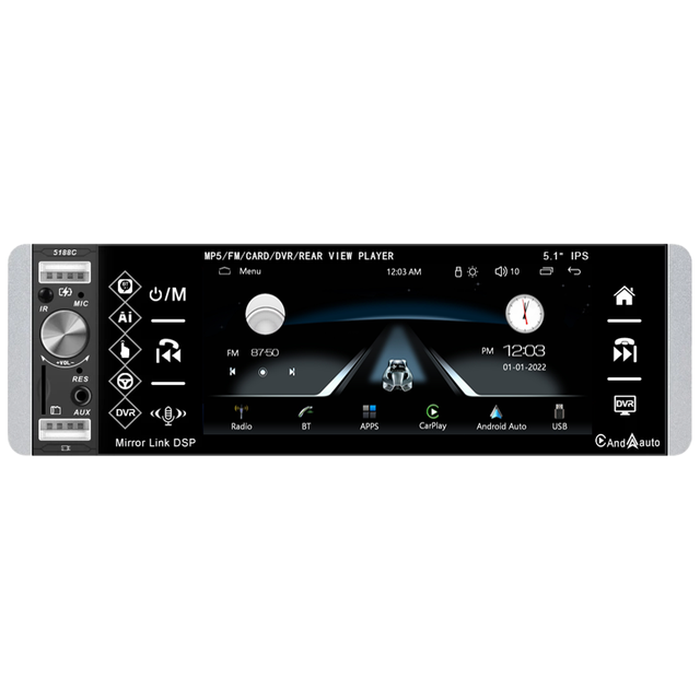 1Din 5.2'' Car Audio MP5 Combo - Wireless CarPlay/Android Auto/Mirrorlink, BT RDS FM Radio + USB DVD Player for Cars