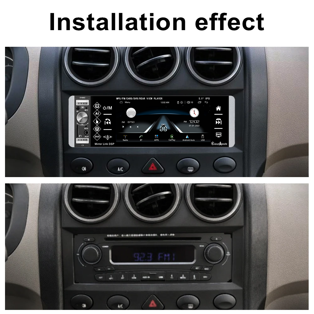 1Din 5.2'' Car Audio MP5 Combo - Wireless CarPlay/Android Auto/Mirrorlink, BT RDS FM Radio + USB DVD Player for Cars