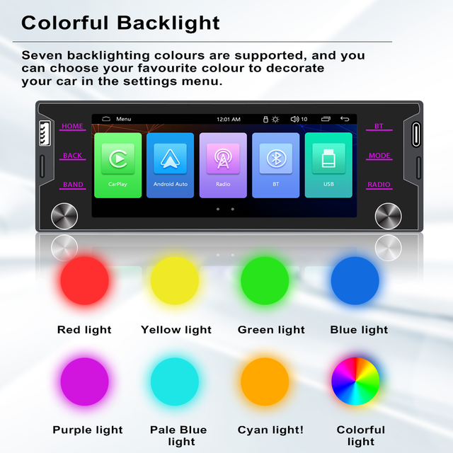 1Din 5.2'' Car Radio MP5 Combo - Wireless CarPlay/Android Auto/Mirrorlink, BT RDS FM USB DVD Player for Universal Cars
