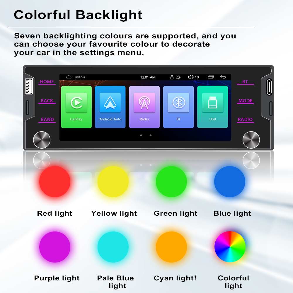 1Din 5.2'' Car Radio MP5 Combo - Wireless CarPlay/Android Auto/Mirrorlink, BT RDS FM USB DVD Player for Universal Cars