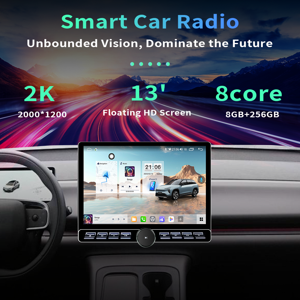 13" 2k QLED Screen 8core Dsp 6GB +128GB Car Stereo Audio Single Knob Car GPS Touch Screen Android Auto Carplay Android Car Radio