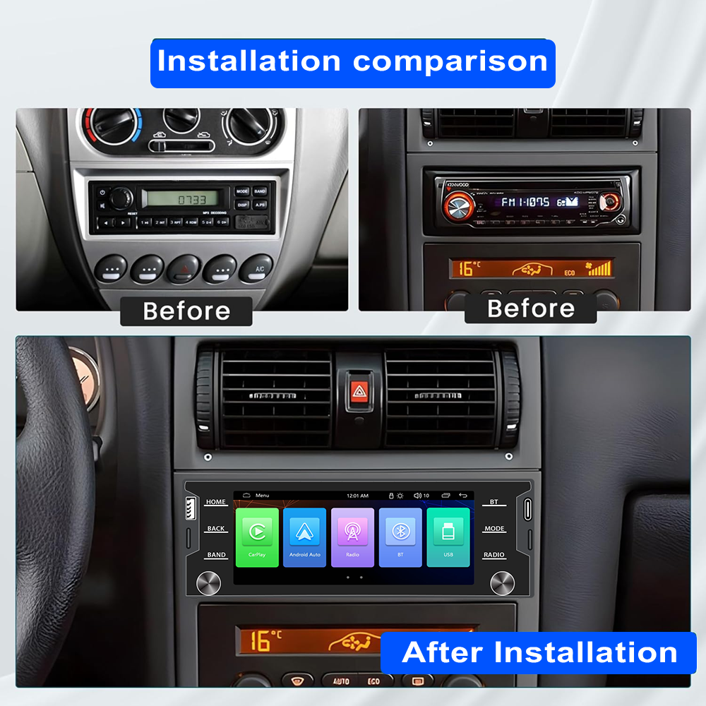 1Din 5.2'' Car Radio MP5 Combo - Wireless CarPlay/Android Auto/Mirrorlink, BT RDS FM USB DVD Player for Universal Cars