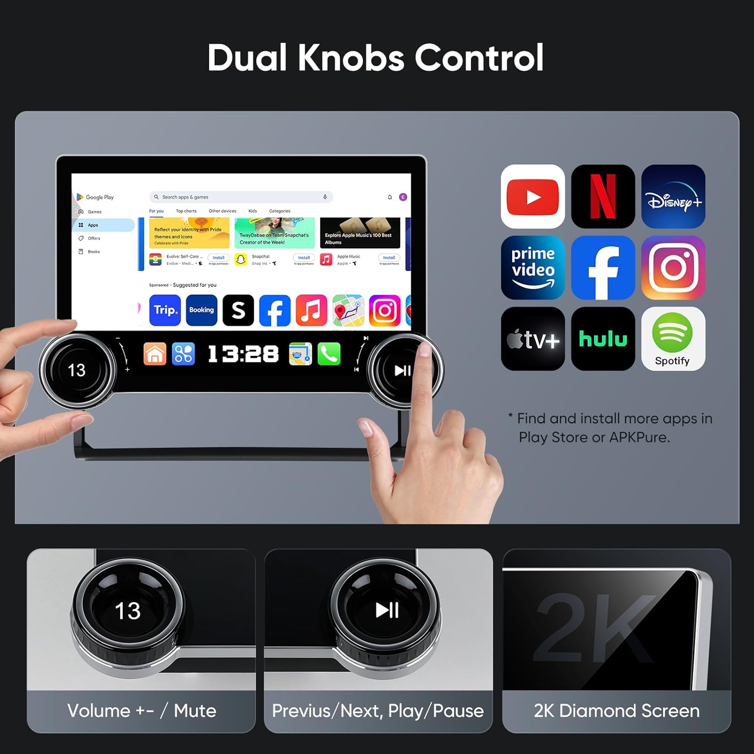 10.5 Inch General Motors Android Display Touchscreen Car DVD Player Dual Din Car Stereo Carplay 2k Android Car Radio Dual Knobs