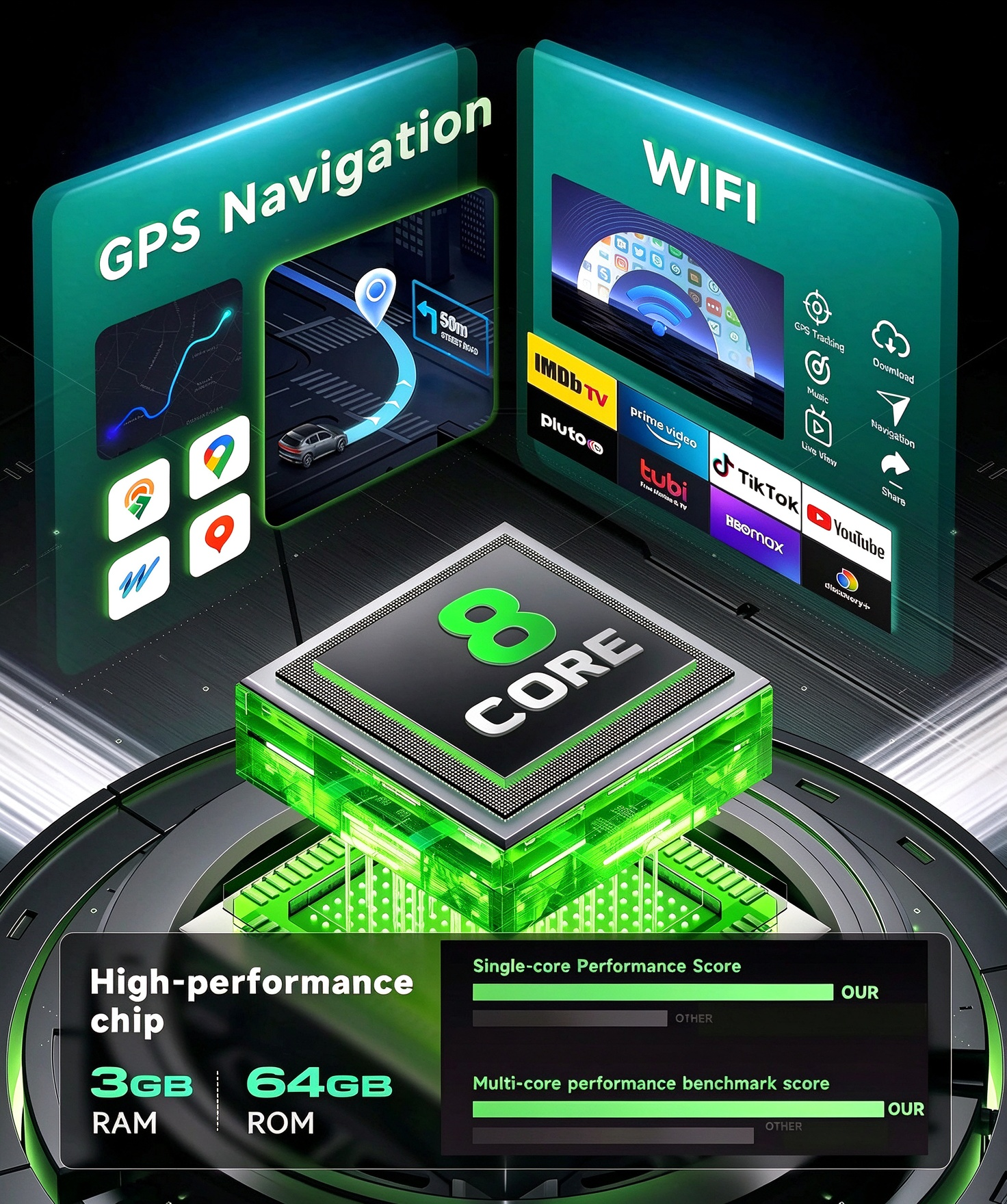 FYT7861 9" 2 Din Android Car Radio Stereo GPS RGB 3G 64G IPS Screen CarPlay AHD Steering Wheel Control Universal Car DVD Player